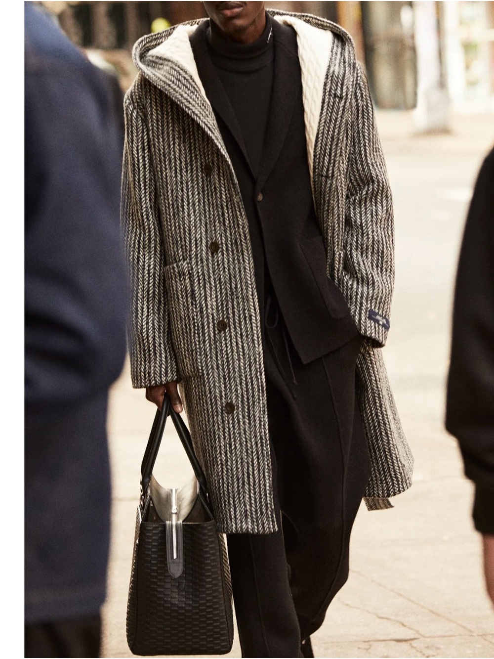 Kith Black & White Hooded Herringbone Coat